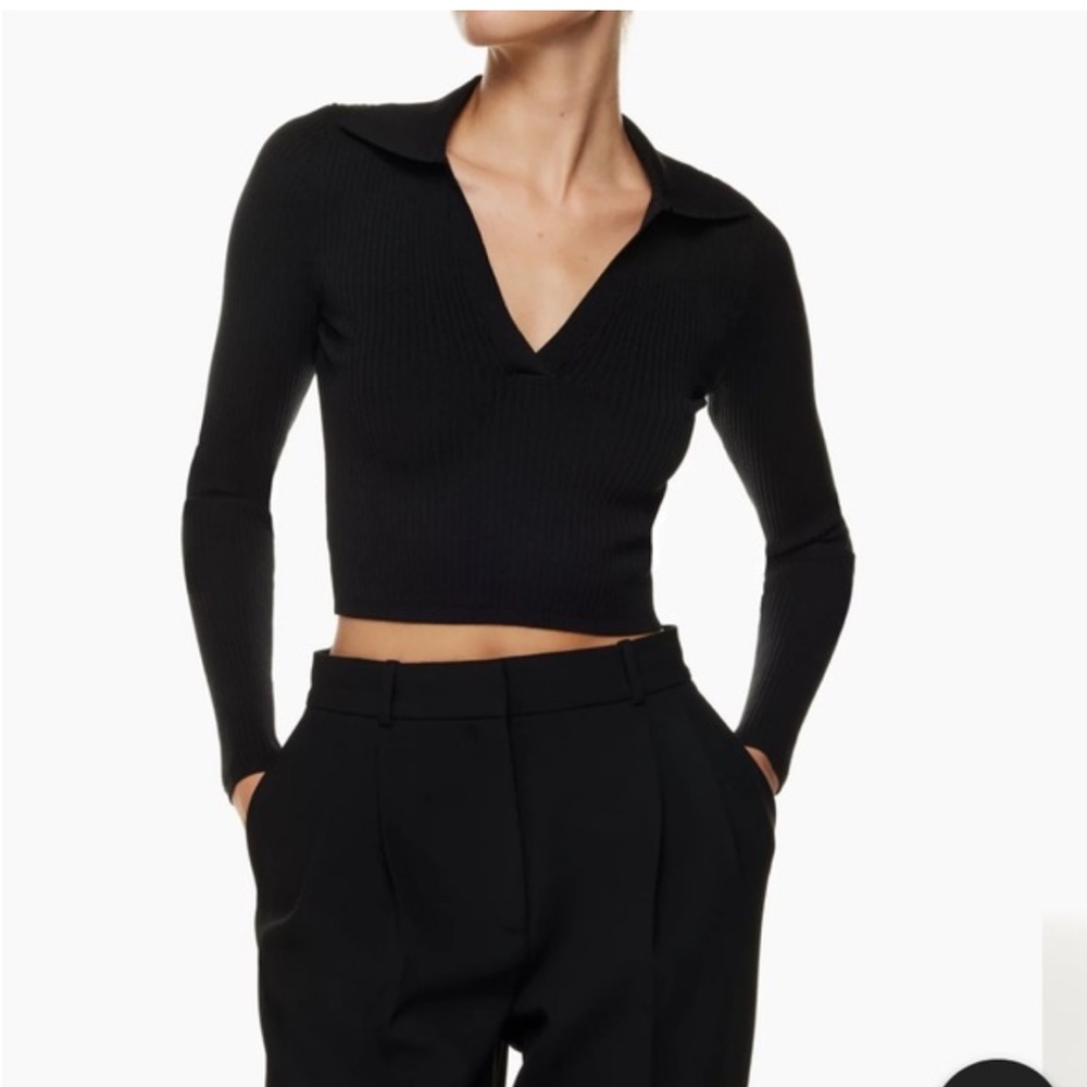 Aritzia Babaton Black Contour Polo Longsleeve